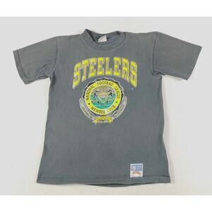 Vintage Nutmeg Mills Pittsburgh Steelers Shirt Boys Large Black Football NFL‎